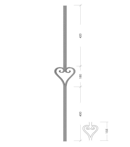 Balaustre Forjado Corazón Cuadrado de 16mm