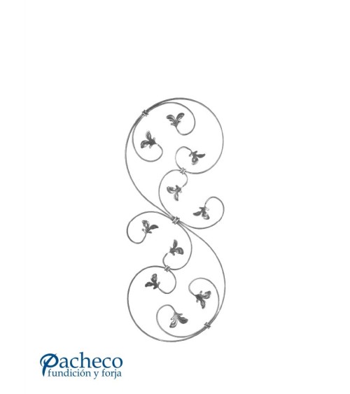 Balaustrada de Forja Volutas Enfrentadas y Hojas Forja Pletina 12x6 mm