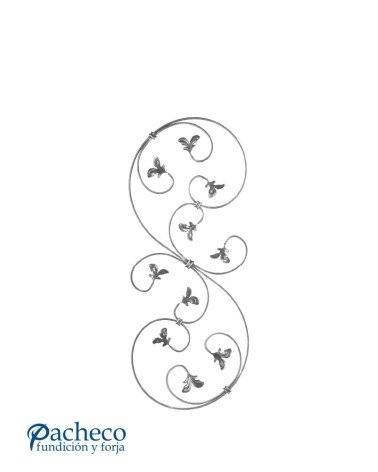 Balaustrada de Forja Volutas Enfrentadas y Hojas Forja Pletina 12x6 mm