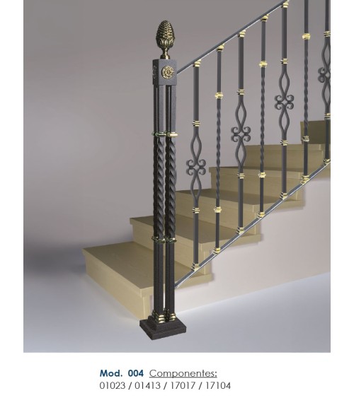 Balaustre Forjado Doble Volutas Óvalo Central Cuadrado 16 mm