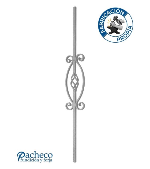 Balaustre Forjado Piña Central y Volutas Cuadrado 16 mm