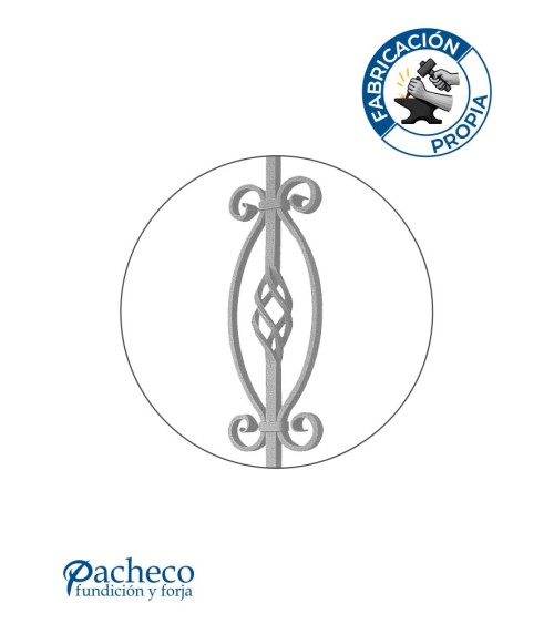 Balaustre Forjado Piña Central y Volutas Cuadrado 16 mm