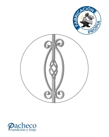 Balaustre Forjado Piña Central y Volutas Cuadrado 16 mm