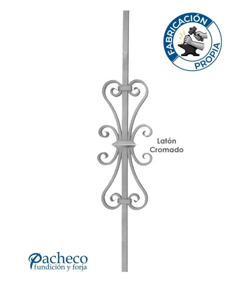 Balaustre Forjado Adorno Latón Cromado Cuadrado 16 mm