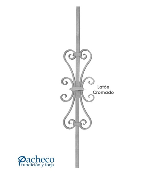 Balaustre Forjado Adorno Latón Cromado Cuadrado 16 mm