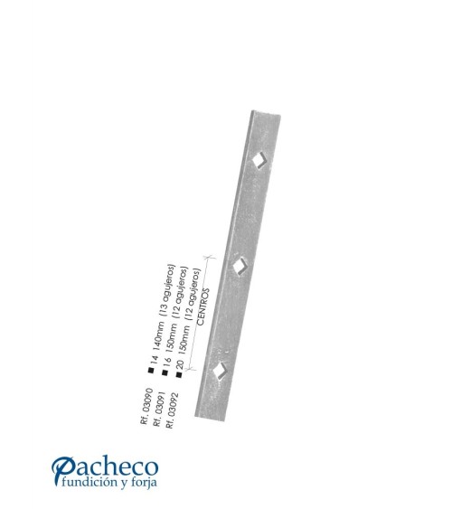 Pletina Troquelada de Forja de 40x8 mm - Agujeros Rombos de 14-16-20 mm