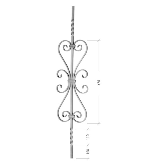 Balaustre Forjado Entorchado Doble Corazón con Ces Cuadrado 12 mm
