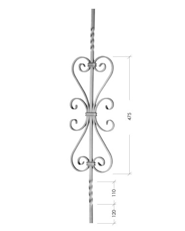 Balaustre Forjado Entorchado Doble Corazón con Ces Cuadrado 12 mm