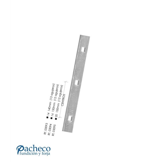 Pletina Troquelada de Forja de 40x8 mm - Agujeros Cuadrados de 14-16-20 mm