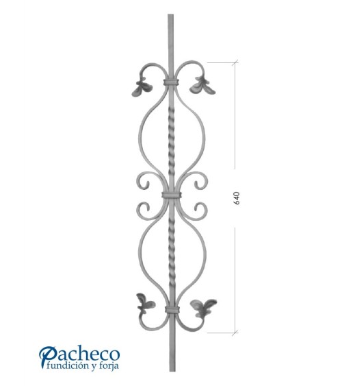 Balaustre Forjado Entorchado Ces y Adornos Hojas Cuadrado 12 mm