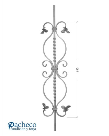 Balaustre Forjado Entorchado Ces y Adornos Hojas Cuadrado 12 mm