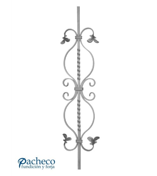 Balaustre Forjado Entorchado Ces y Adornos Hojas Cuadrado 12 mm
