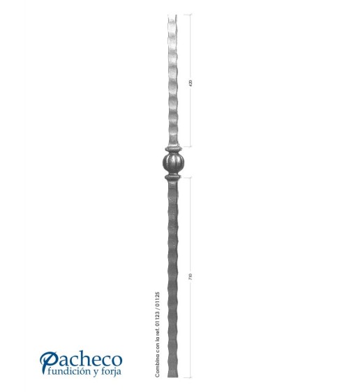 Arranques de Forja para Escalera  Martillado con Bola de Forja Central Cuadrado 30 mm