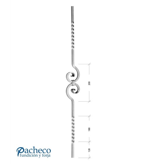 Balaustre Forjado Entorchado Adorno Espiral Cuadrado 12 mm