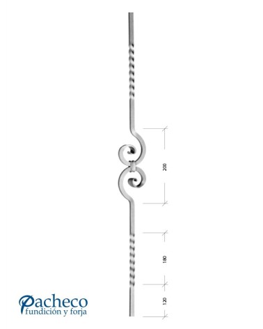 Balaustre Forjado Entorchado Adorno Espiral Cuadrado 12 mm