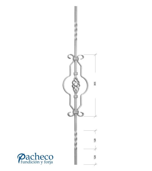 Balaustre Forjado Entorchado Piña Central Cuadrado 12 mm