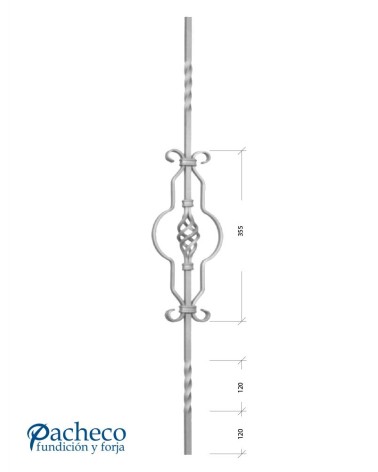 Balaustre Forjado Entorchado Piña Central Cuadrado 12 mm
