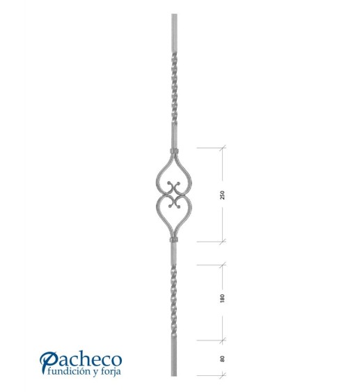 Balaustre Forjado Entorchado Doble Corazón Cuadrado 16 mm