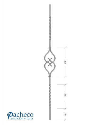 Balaustre Forjado Entorchado Doble Corazón Cuadrado 16 mm