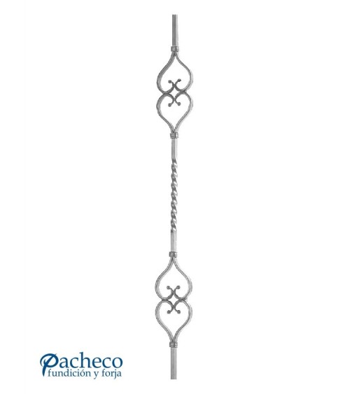 Balaustre Forjado Entorchado Central Doble Corazon Cuadrado 16 mm