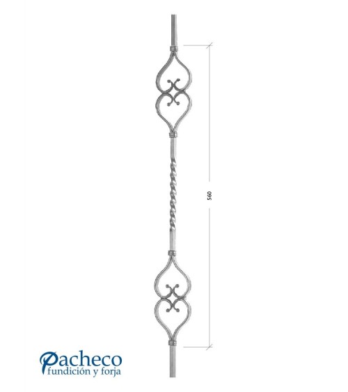 Balaustre Forjado Entorchado Central Doble Corazon Cuadrado 16 mm