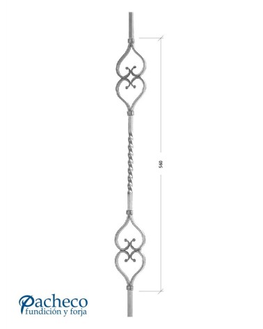 Balaustre Forjado Entorchado Central Doble Corazon Cuadrado 16 mm