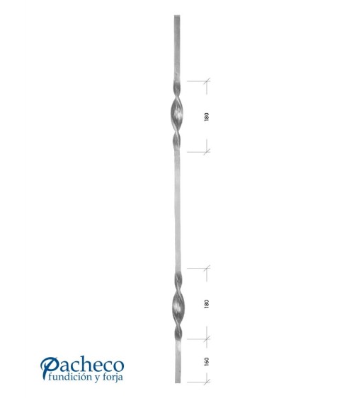 Balaustre Forjado Doble Espiral Cuadrado 14 mm