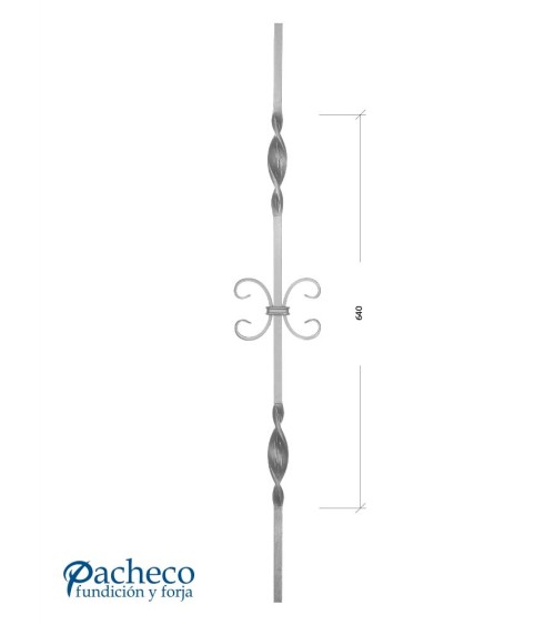 Balaustre Forjado Doble Espiral y Ces Centrales Cuadrado 14 mm