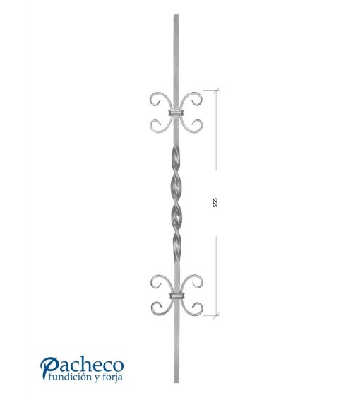 Balaustre Forjado Espiral Central y Doble Ce Cuadrado 14 mm