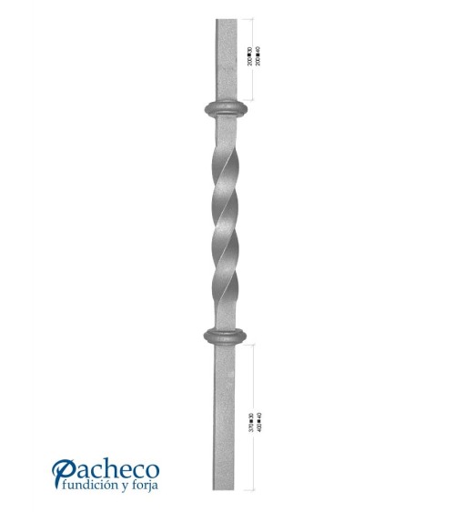 Arranques de Forja para Escalera Entorchado Central y Doble Anillo Cuadrado 30-40 mm