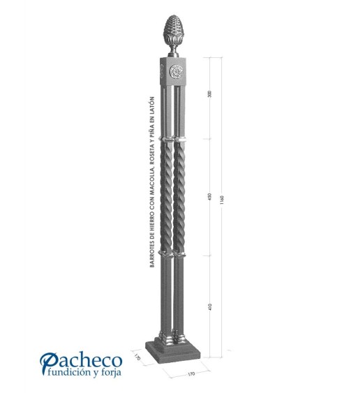 Arranques de Forja para Escalera Piña En Latón Cuadrado 20 mm (X4)