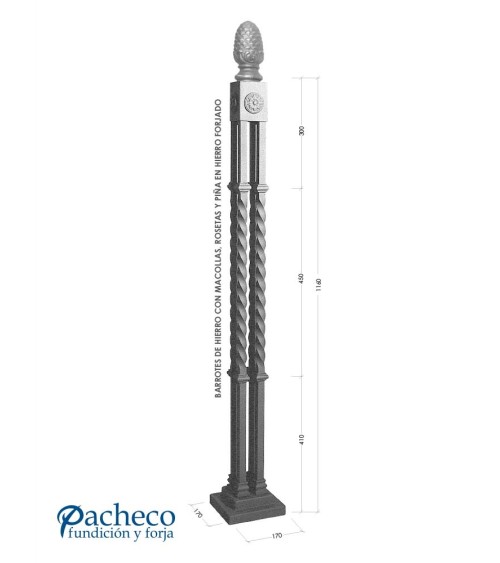 Arranques de Forja para Escalera Piña Forjada Cuadrado 20 mm (X4)