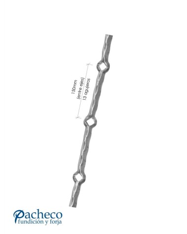 Barras Perforadas Labradas de Forja Cuadrado 16mm - 13 Agujeros Rombo 16 mm