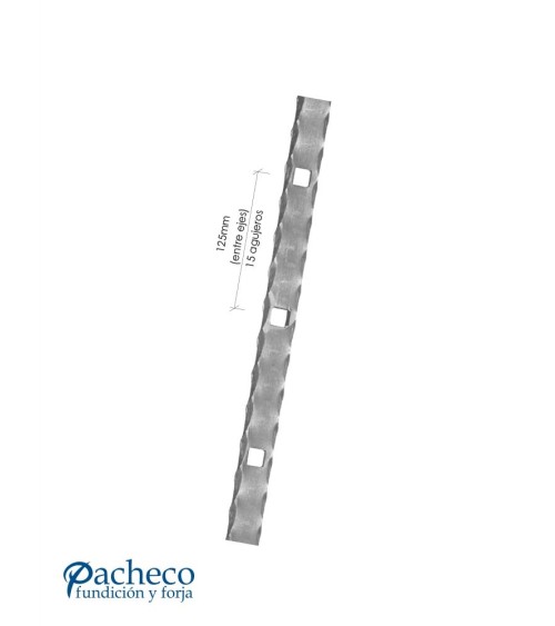 Pletina Labrada de Forja de 40x8 mm - 15 Agujeros Cuadrado 16 mm