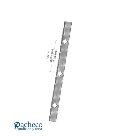 Pletina Labrada de Forja de 40x8 mm - 15 Agujeros Rombo 16 mm