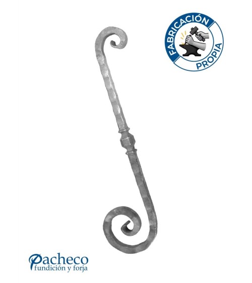 Ese de Forja Para Mesa o Arranque de Escalera Machado con Macolla Central Cuadrado 25 mm