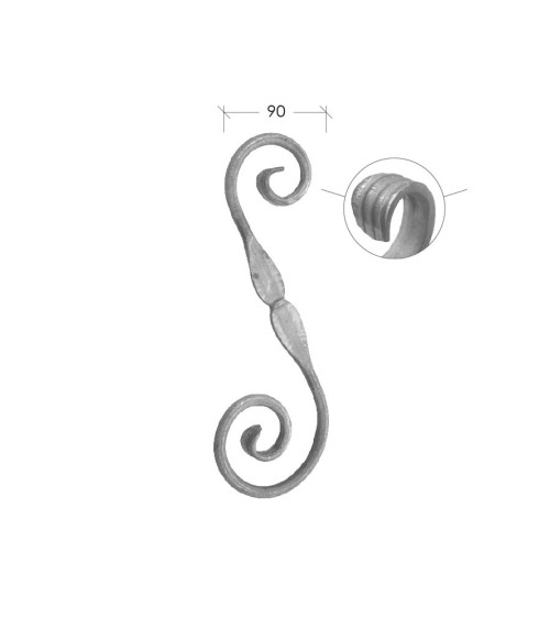 Ese Forjada con Lágrima Doble Central y Cola de Pez Redondo 12 mm