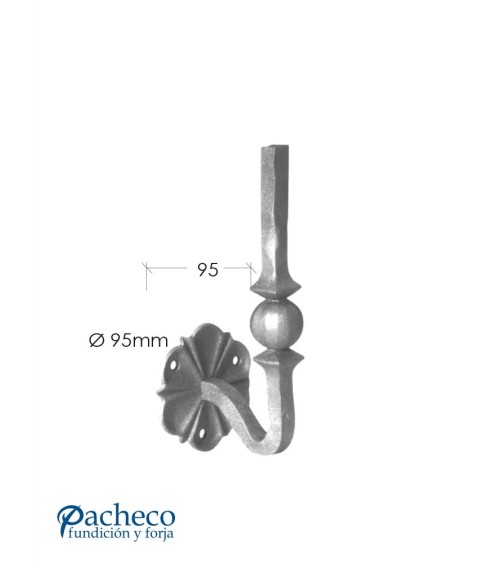 Soporte para Escalera de Forja con Bola Central Cuadrado 14 mm