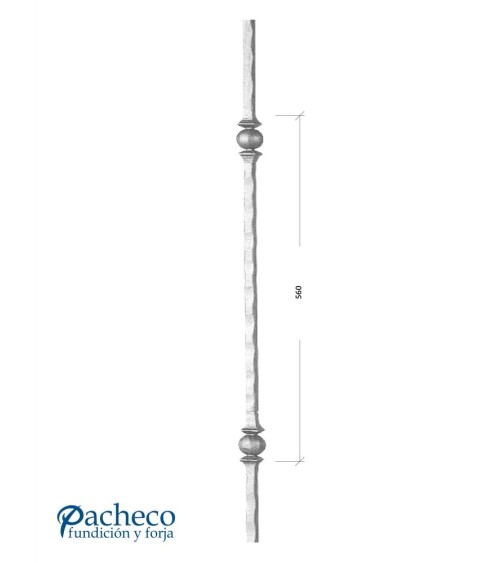 Balaustre Forjado Machado Doble Bola Cuadrado 14 mm