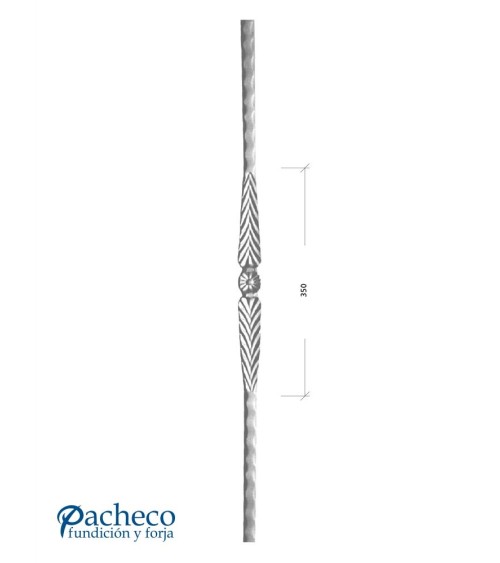 Balaustre Forjado Hoja Central Estampada Cuadrado 14 mm
