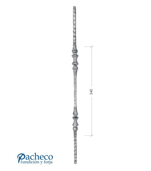 Balaustre Forjado Machado Nudo Central Cuadrado 14 mm