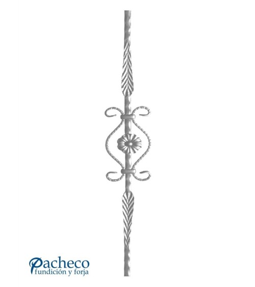 Balaustre Forjado Adorno Floral y Hoja Estampada Cuadrado 14 mm