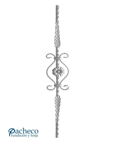 Balaustre Forjado Adorno Floral y Hoja Estampada Cuadrado 14 mm