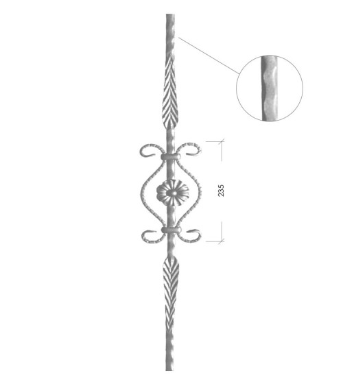 Balaustre Forjado Adorno Floral y Hoja Estampada Cuadrado 14 mm