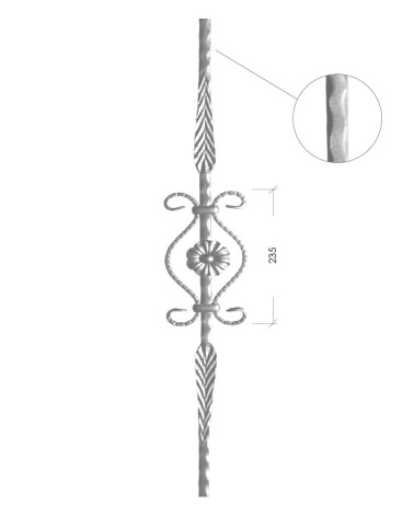 Balaustre Forjado Adorno Floral y Hoja Estampada Cuadrado 14 mm