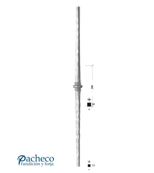 Balaustre Forjado Martillado Anillo Central Cuadrado 13-20mm