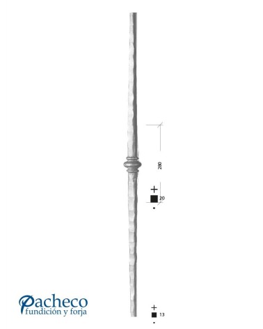 Balaustre Forjado Martillado Anillo Central Cuadrado 13-20mm