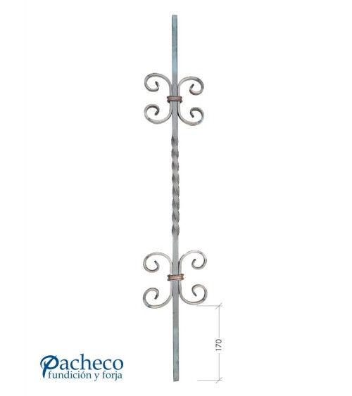 Balaustre Forjado Entorchado Doble Voluta Cuadrado 12 mm