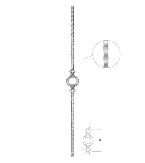 Balaustre Forjado Martillado Anillo Central Cuadrado 14 mm