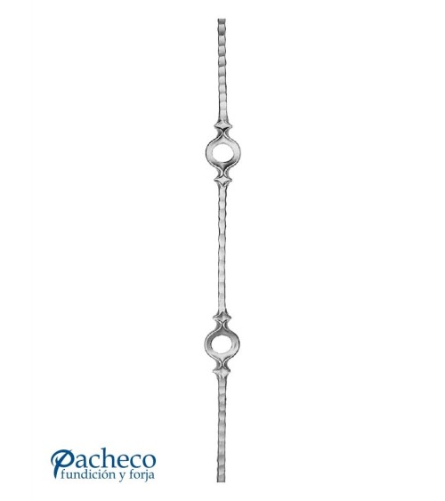 Balaustre Forjado Martillado Doble Anillo Central Cuadrado 14 mm